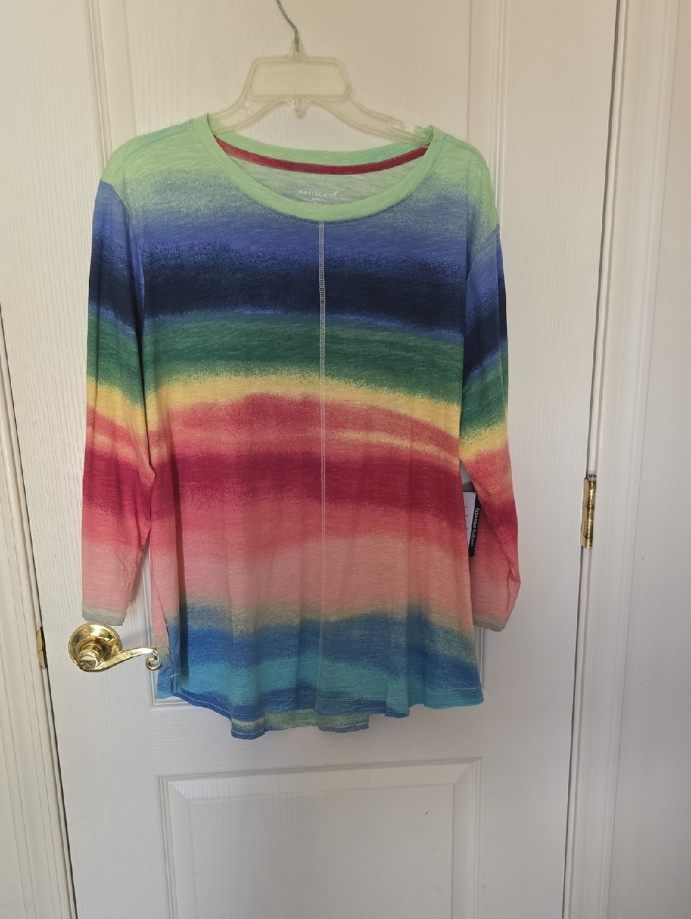 Westbound Rainbow Stripe Ombre Long Sleeve Tee - Blue Green Red Yellow Pink